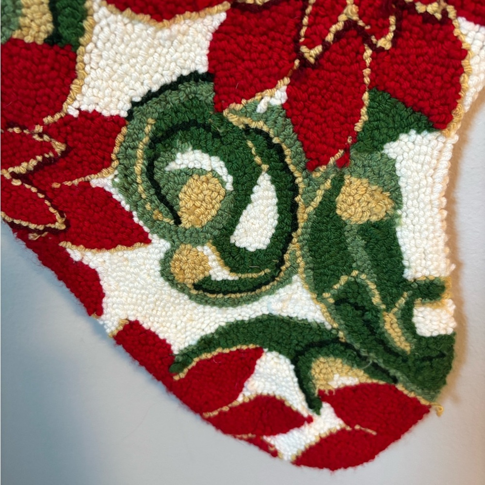 Red and Green Poinsettia Needlepoint Stocking - Picture 5 of 8